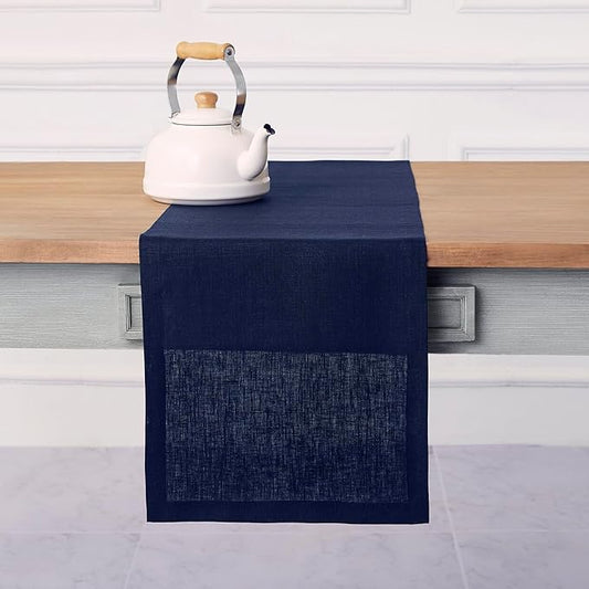 Solino Home Linen Navy Blue Table Runner 90 Inches Long - 100% Pure Linen 14 x 90 Inch Table Runner for Dining, Fall, Autumn, Thanksgiving, Christmas, Holiday, Winter - Fete