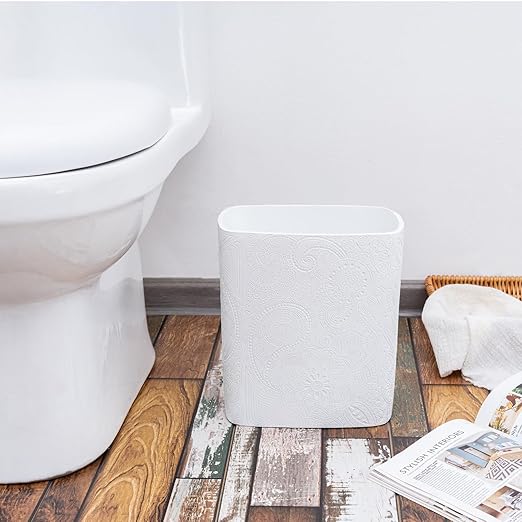 Polytree White Boho Flowers Bathroom Trash Can 1.8 Gallon(7 Liter) Small Kitchen Garbage Can,Living Room Bedroom Trash Can, Decor Wastebasket for Home Office