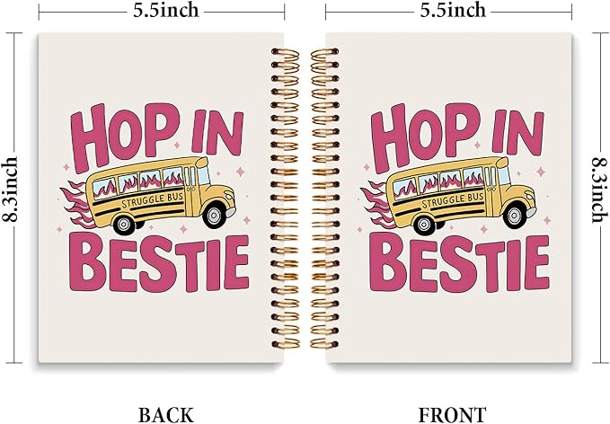 JXREQ Funny Mental Health Notebook, Mental Health Therapist Gifts Journal Notebook, Anti Anxiety Gifts Journal for Women, Struggle Bus Hop in Bestie Spiral Notebooks 5.5x8.3