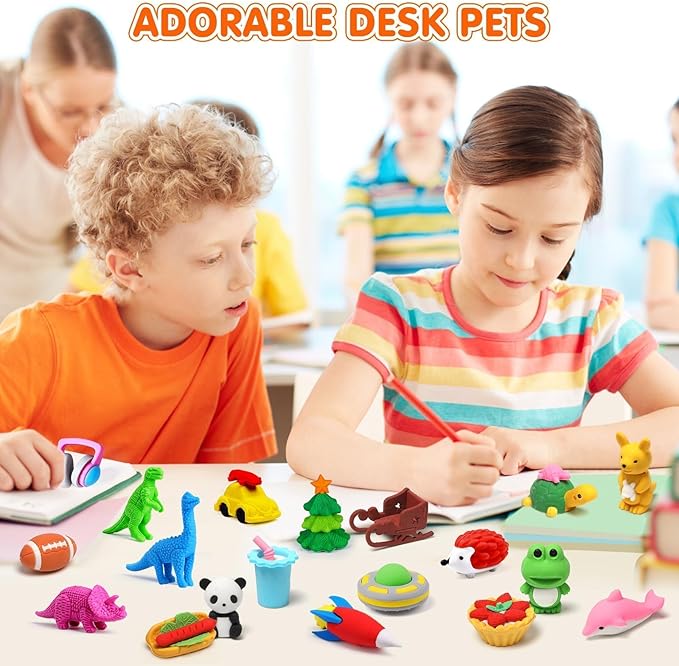 140 Pack Animal Erasers for Kids 3D Puzzle Mini Pencil Eraser Bulk Desk Pets Treasure Box Toy for Classroom School Prize Kids Party Favors Back to School Supplies Random