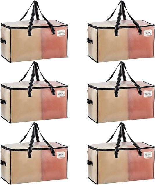 VENO 6 Pack Moving Bags, Comforter and Blanket Storage Bags for Closet, Moving Boxes, Boxes with Lids Alternative, College Dorm Packing Supplies, Foldable Heavy-Duty Tote with Window (Clear, 6 Pack)
