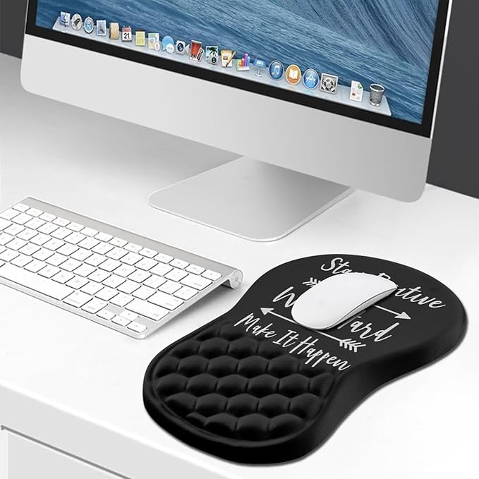 Hokafenle Ergonomic Mouse Pad Wrist Support, Wrist Rest Mousepad for Carpal Tunnel Pain Relief with Integrated Memory Foam Slope Massage Bulge (11.8x7.9 inch,Inspirational Quote