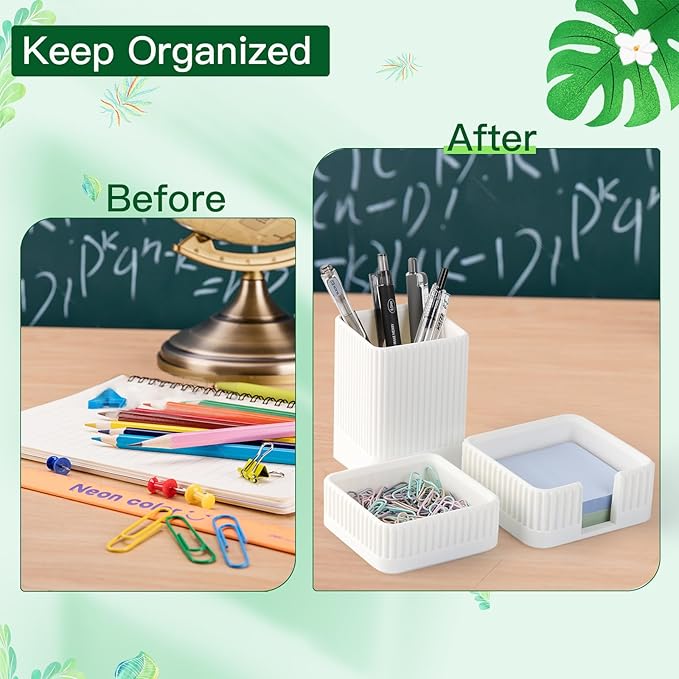 Aesthetic Desk Organizers and Accessories Set of 3 with Pen Holder,Paperclip Holder,Sticky Note Holder - Durable Plastic Pencil Holder for Office Women Men-Teacher Appreciation/Back-to-school Gift