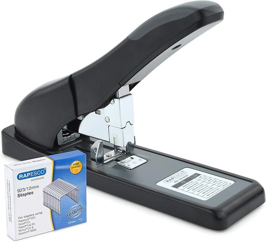 Rapesco 1550 ECO Heavy-Duty Stapler with 1000 Staples Type 923/12mm (1/2"), 140 Sheet Capacity, Front Loading, HD-140, Uses Type 923 Heavy-Duty Staples from 1/4" to 5/8", Black