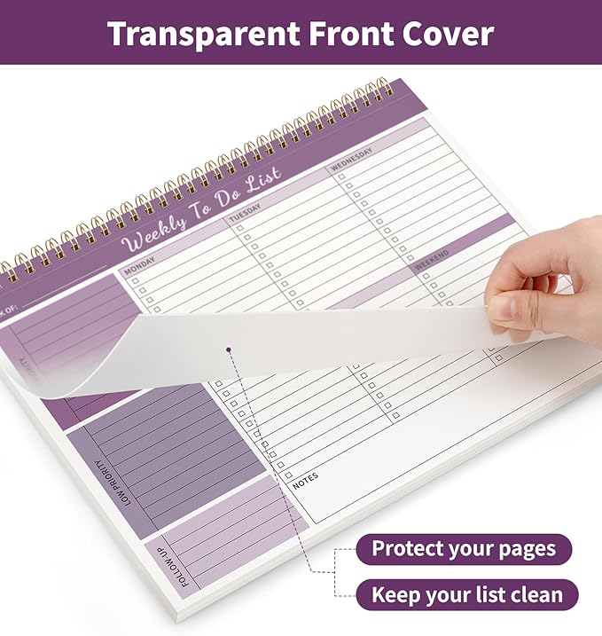 Weekly To Do List Notepad, 52 Undated Sheets （8.5"×11") Duplex-Printed Weekly Desk Planner For Work Home School Office Desk Accessories Supplies & Goal Setting Tasks - Purple