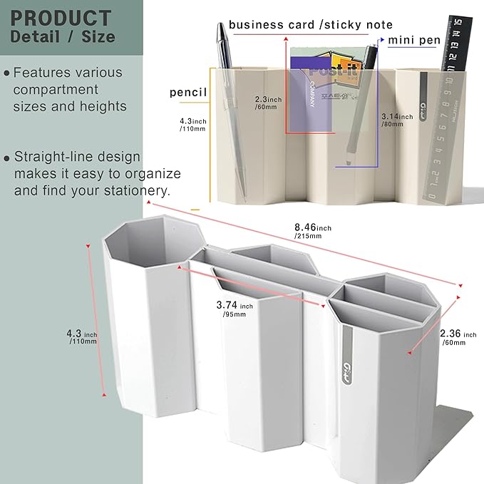 AonT Design Small Desk Organizer - White Pen Tray & Holder (Multi-Compartment) (Made in Korea) – Modern Office Storage Supplies Organizer and Aesthetic Decor for Accessories