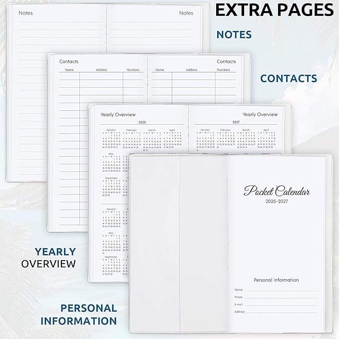 Pocket Calendar 2025-2027, Small Monthly Planner 2025-2027 - 3.7" x 6.7" - Runs from July 2025 Until December 2027, Pocket Calendar 2026 with Beach Cover for Planning