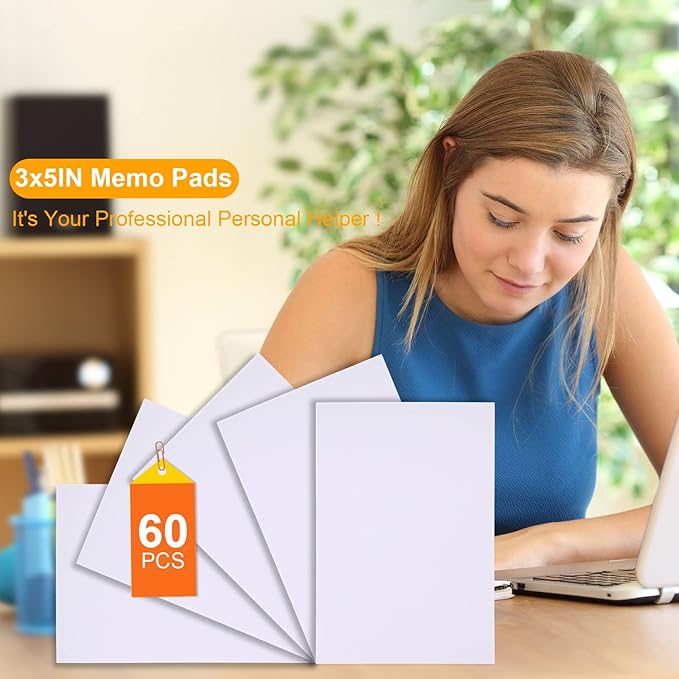 Fainne 3 x 5 Inch Paper Note Pads White Memo Pad Blank Writing Memo Scratch Paper for Waitress Waiter Book to Do Grocery List Small Notebook Restaurant Checkbook, White(60 Pack)
