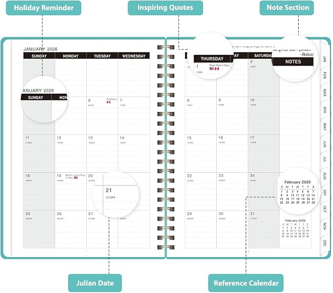 2026 Planner, Weekly and Monthly Calendar Academic Planner, Jan 2026 - Dec 2026, Planning Agenda Book for Desk Accessories and School Supplies - A5 (6.3'' x 8.5'')