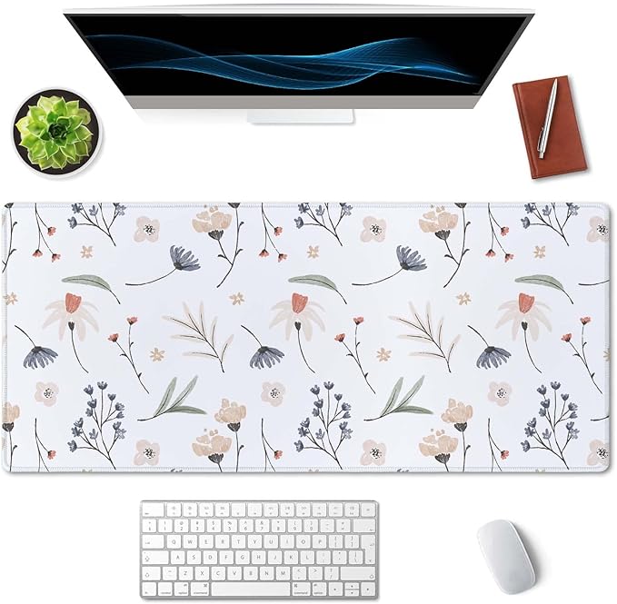 SSOIU Extra Large Flowers Desk Mat, Cute XXL Gaming Mouse Pad 35.5" X 15.7"