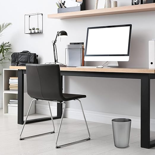 Mini Waste Basket - Durable Small Plastic Garbage Trash Can Bin - Lidless Open-Top Rectangular Slim Profile for Compact Spaces - Suitable for Home, Office, Kitchen and More (2-Pack, Silver Brushed)