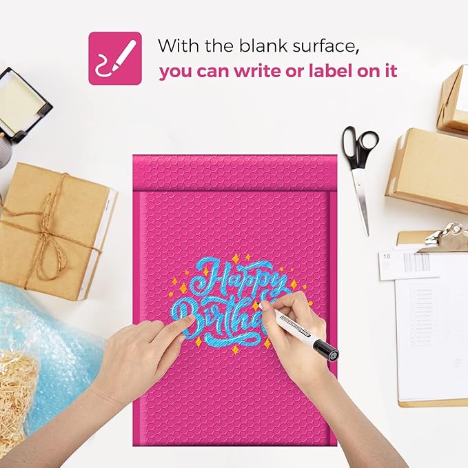 Fuxury Hot Pink Bubble Mailers 10.5x16 Inch 250 Pack, Self Seal Adhesive Waterproof Padded Envelopes, Cushioning Shipping Bags, Padded Mailers for Mailing, Packaging, Small Business Supplies, #5