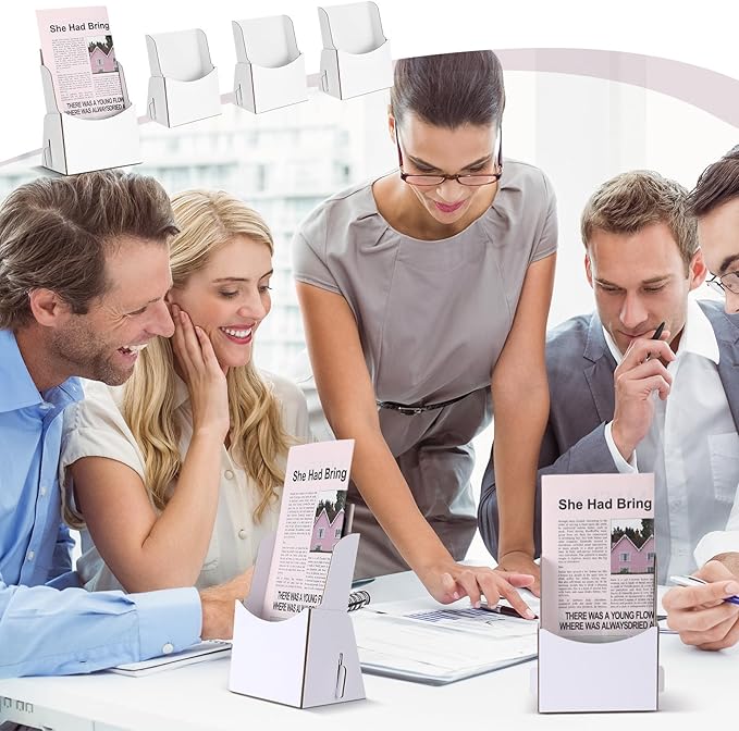 Dianelhall 25 Pcs Corrugated Trifold Brochure Holder 4.33 x 5.51 Inch, Rack Card Holder Literature Paper Flyer Display Stand Bookmark Display for Magazine, Pamphlet, Booklets, Menu, Offices