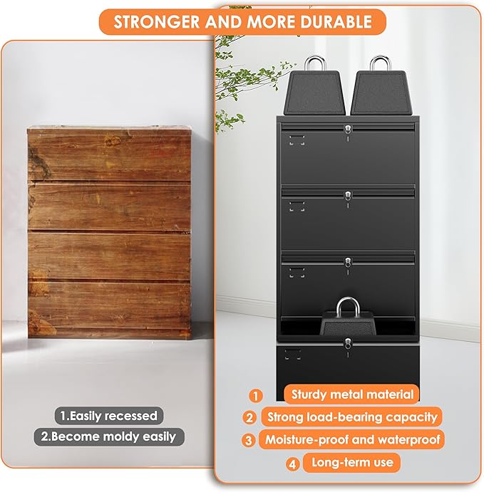 4 Drawer Lateral File Cabinet, Metal Lateral File Cabinets with Lock, Legal Size Steel Lateral Filing Cabinet for Office and Home