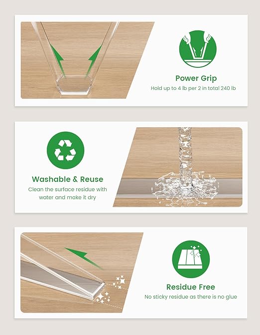 Double Sided Tape Heavy Duty, Double Sided Mounting Nano Tape 16.4FT, Clear & Tough Two Sided Adhesive Tape, Removable Picture Hanging Strips for Wall, Poster, Carpet, Home Office, 4 Pack