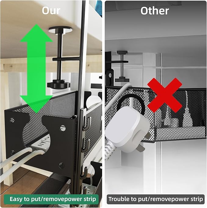 Multi-Model Under Desk Cable Management 2 Pack Metal Under Desk Wire Management Tray Clamp Mount Under Table Cord Management No Damage The Desk