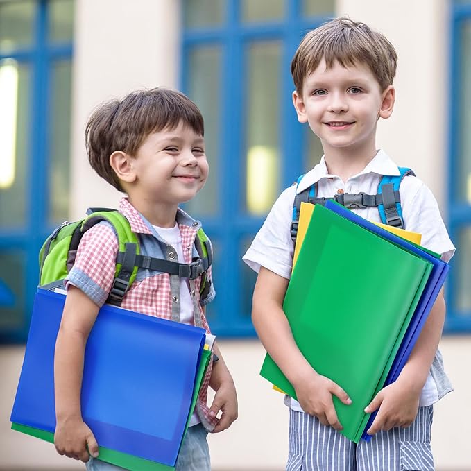 Patelai 48 Pcs Plastic Folders with 2 Pockets and 3 Prongs Home Folders with Card Slot Letter Size Heavy Duty Report Covers for Back to School(Blue, Green,Classic)