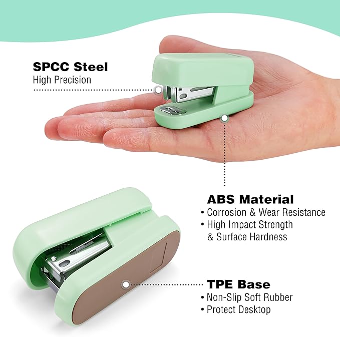 WORKPRO Small Stapler with Staples, Green Stapler Set Includes Two Mini Staplers, One Staple Remover, 2000 Standard Staples - Cute Staplers for Desk with Non-Slip Base, Lock Design, Portable