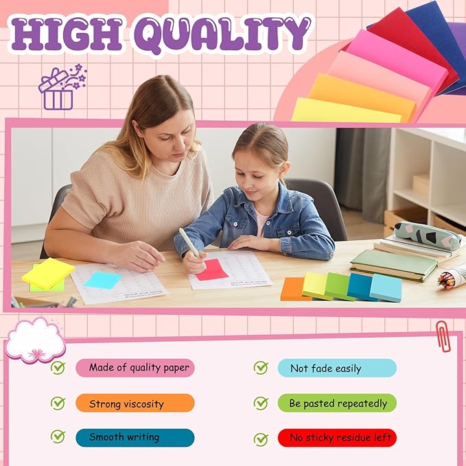 Zubebe 200 Pads Sticky Notes Bulk, Bright Colors Notepads Self Stick Note Square Memo Post Sticky for Office School, 45 Sheets/pad(1.5 × 2 Inch)