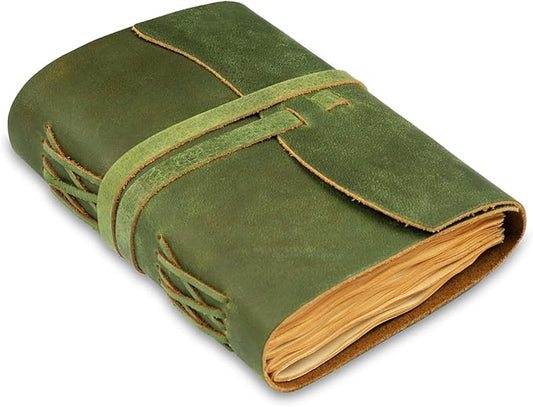 LEATHER VILLAGE Leather Bound Journal - Green, 8"X6", 220 Pages - Vintage Blank Paper Diary for Writing, Drawing, Sketchbook, and Travel Notebook - Ideal for Women and Men