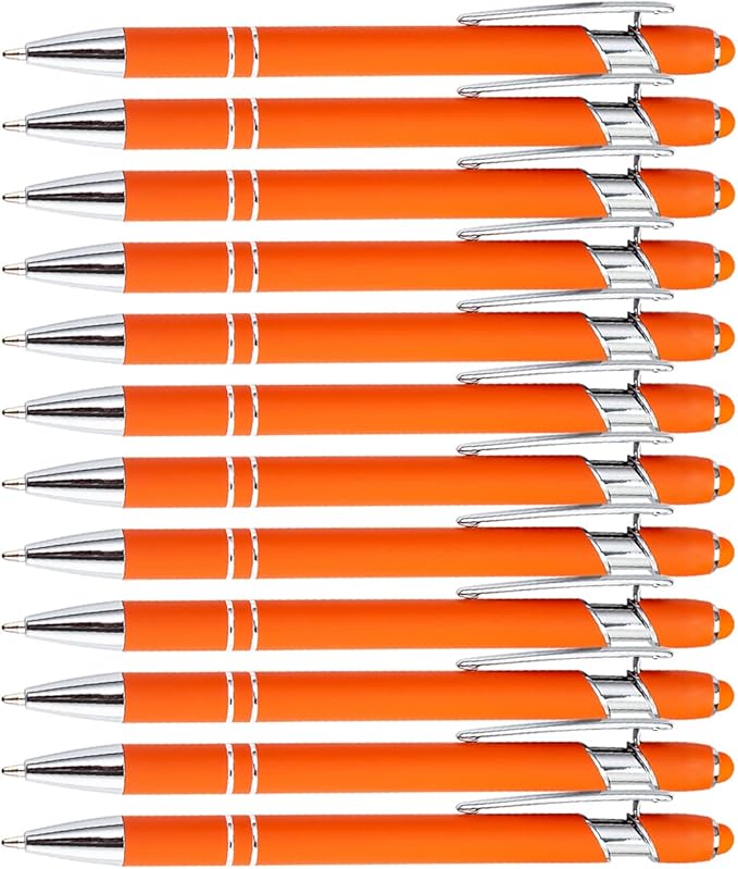 Pasisibick 12-Pack Orange Ballpoint Pens with Stylus Tip - 2 in 1 Metal Stylus, 1.0 mm Medium Point, Smooth Pen for Touch Screen Tablet