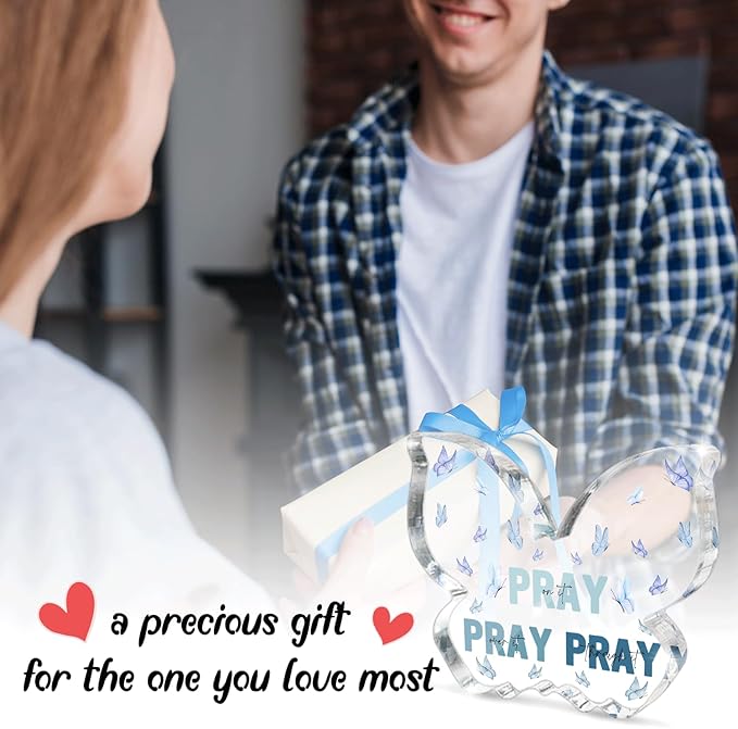 Blue Religious Plaques Christian Woman Decor Gifts, Blue Christian Gifts for Women, Modern Home Office Room Bathroom Bedroom Desk Accessory -Pray On It Pray Over It -Bible Verse Sign(Butterfly)