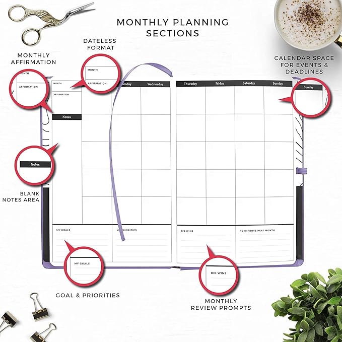 Smart Academic Planner - A5 Size 8.6 x 5.7 inches - Undated Daily Planner for School - Daily, Weekly, and Monthly Scheduling - Student Planner for Maximizing Focus and Productivity (Lavender)