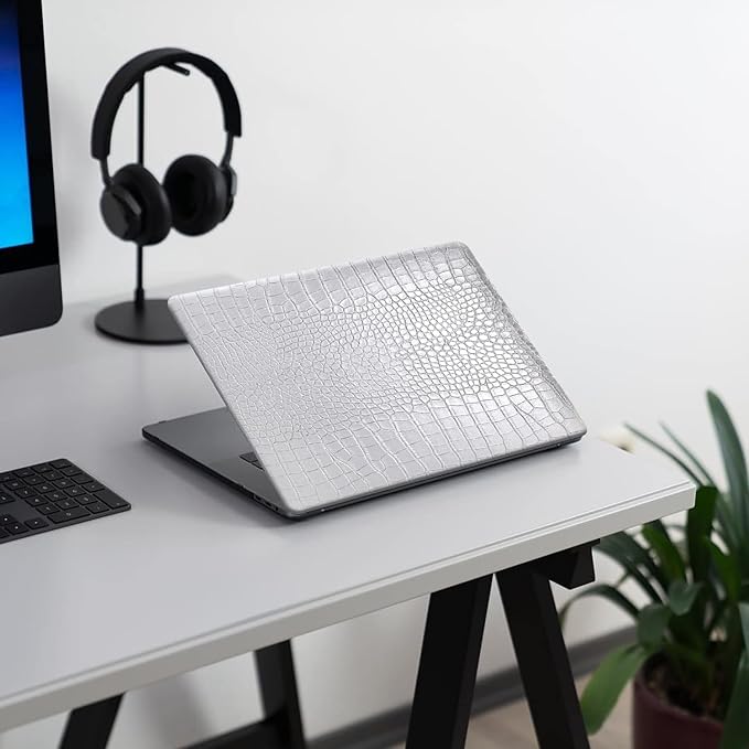 DTangLsm for Crocodile MacBook Air 13 inch Case 2022 2021 2020-2018 A2337 M1 A2179 A1932, Alligator Skin PU Leather Hard Cover Snakeskin Print Case for MacBook Air 13 M1+Keyboard Cover, Shining Silver