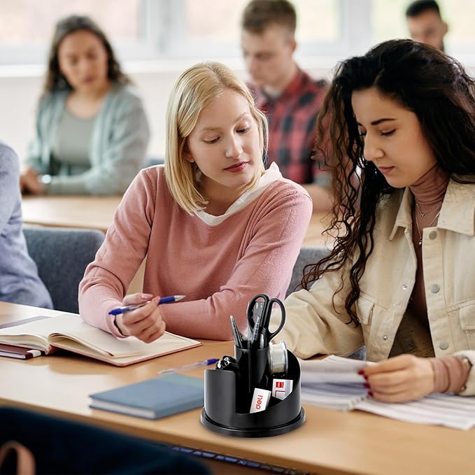 deli Office Supplies Set, 1045 Pcs-Desk Accessory Organizer Kit, Stapler Set, Rotating Multi-Functional Pen Holder, Tape Dispenser, Pens, Binder Clips, Sharpener, Scissor, Eraser, Black