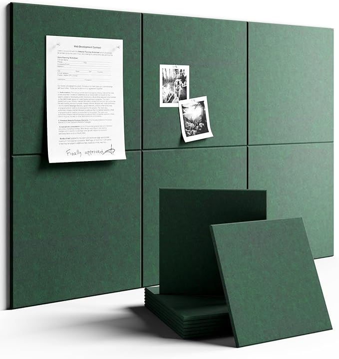 Large Felt Bulletin Board 36" x 24"Cork Board Alternative - 6 Pack with 40 Safe Removable Adhesive Tabs, Cork Boards for Walls Cork Board for Home Office Classroom Pin Board (Aurora Green)