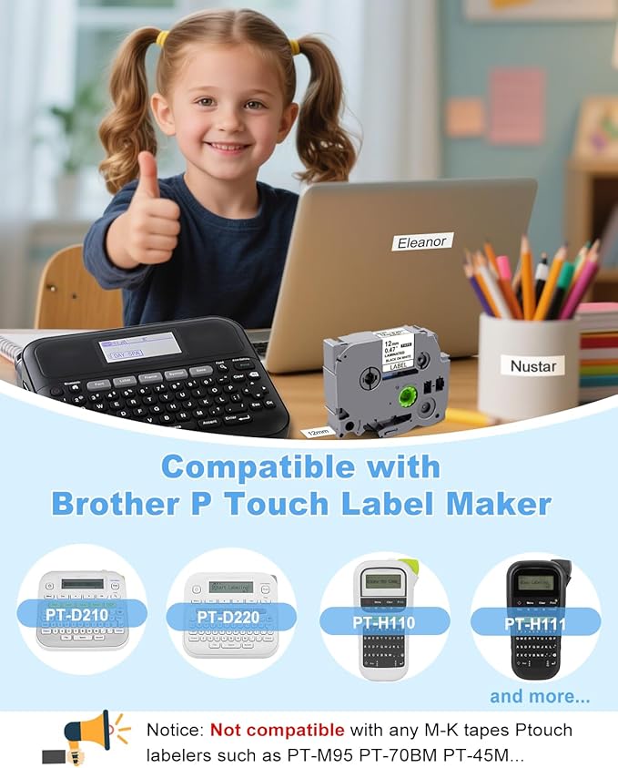 Rplacement for Brother Label Maker Tape Refill 12 mm 0.47 Laminated White TZe-231 Compatible with Brother P-Touch PT-H110 PT-D210 Label Maker Machine, Black on White, 1/2 Inch x 26.2 Feet, 14 Pack