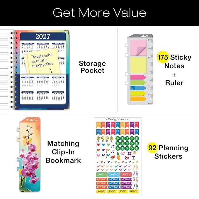 HARDCOVER 2026 Planner, 5.5"x8": 14 Months (November 2025 - December 2026), Daily Weekly Monthly Planner, Yearly Agenda, Bookmark, Pocket Folder and Sticky Note Set (Orchid)