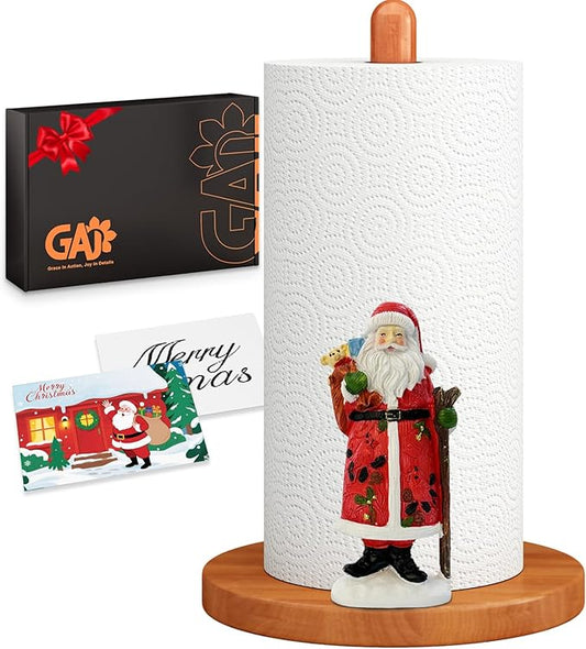 GAJ Christmas Decorations Paper Towel Holder Countertop, 3D Santa Claus Kitchen Counter Decor, Cute Resin Wooden Stand for Bathroom & Home Indoor Table, Winter Xmas Gift for Women, Housewarming Gifts