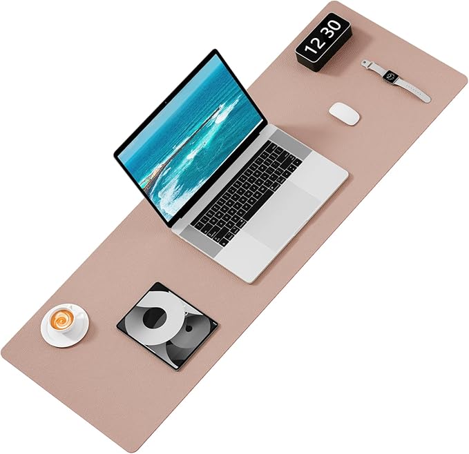Hsurbtra Desk Pad, 48" x 17" PU Leather Desk Mat, XXXL Extended Mouse Pad, Waterproof Desktop Blotter Protector, Non-Slip Ultra Thin Large Laptop Keyboard Writing Mat for Office Home, Beige Apricot