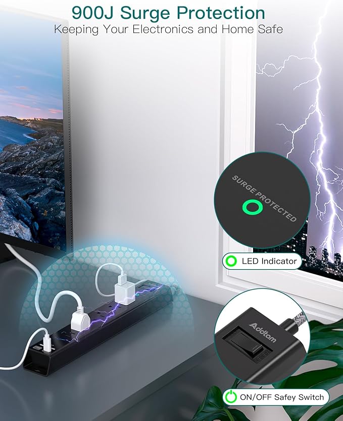 Surge Protector Power Strip 15 Ft Cord, Ultra Thin Flat Extension Cord with 6 Outlets 4 USB Ports(2 USB C), Flat Plug Power Strip, 15 Ft Long Power Cord, Home Office College Dorm Room Essentials