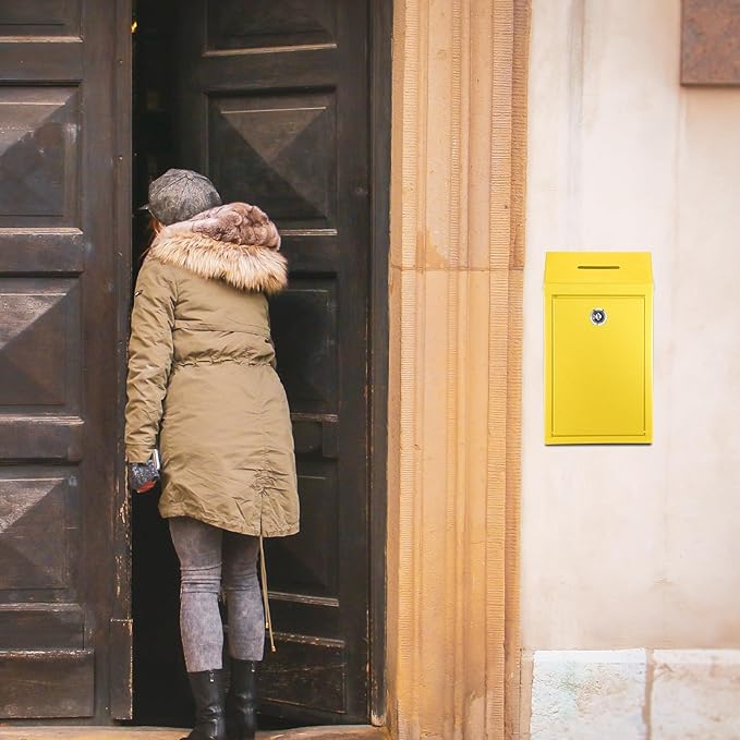 Metal Donation Cash Box Collection Safe Suggestion Box with Lock Wall Mounted Mailbox Delivery Ballot Container for Home Office Outdoor Door