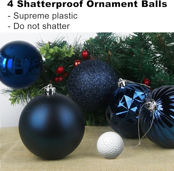 Navy Blue 4.0" Large Christmas Balls - Christmas Tree Decoration Ornaments Shatterproof Hanging Balls for Birthday Halloween Holiday Wedding Decorations Set of 4pcs