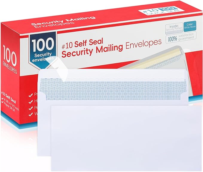 Zzrywuty #10 Letter Size Mailing Envelopes for Business, 100pcs Self Seal Windowless Security Envelopes 4-1/8 x 9-1/2 Inch White 24LB Paper