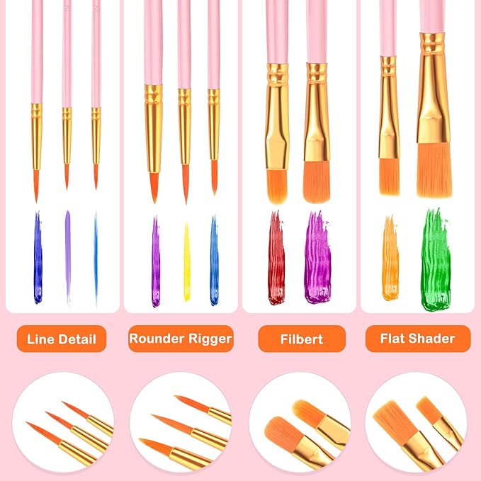 ESRICH Paint Brushes Set,2 Packs 20 Pcs Acrylic Paint Brush Set,Watercolor Oil Acrylic Nylon Hair Brushes,Artist Paintbrushes for Acrylic Oil Watercolor Painting Artist Professional Kits,Pink