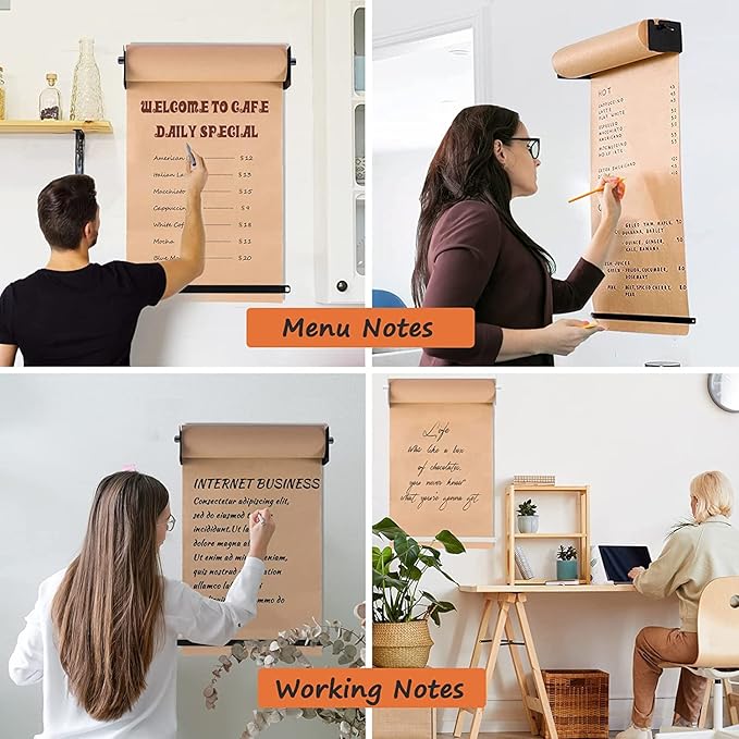 48”Kraft Paper Dispenser Holder Wall Mount, Heavy-Duty Paper Cutter Butcher Paper Dispenser to Do Lists, DIY Drawing, Taking Note, Artwork, Daily Special - Black