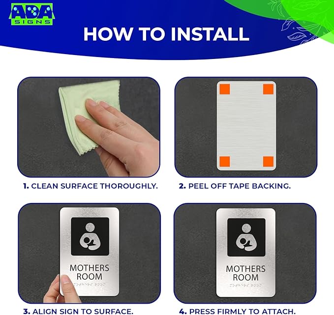 ADASigns Mothers Room Sign – 6" x 9" Durable Brushed Aluminum with Braille & Strong Adhesive Tape – Weatherproof Lactation Nursing Breastfeeding Bathroom Sign for Retail Store, Restaurant & Business