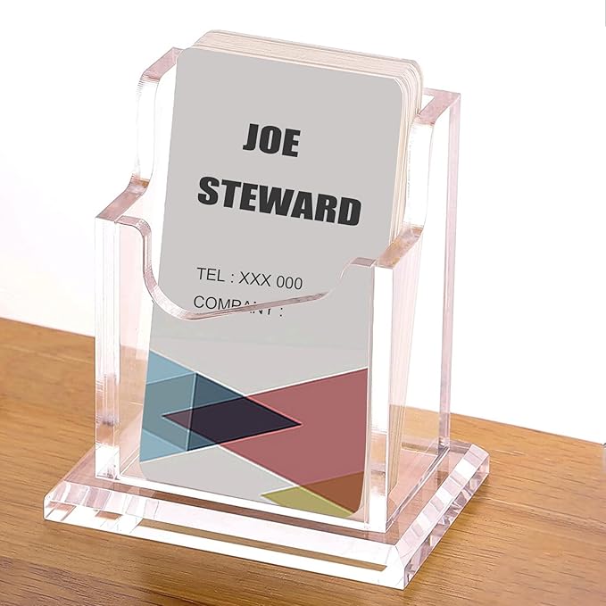 PARTSPOWER 2 Packs Acrylic Business Card Holders for Desk, Vertical Clear Business Name Card Display Stand, Desk Accessory Business Name Card Organizer (Vertical, 1-Slot)