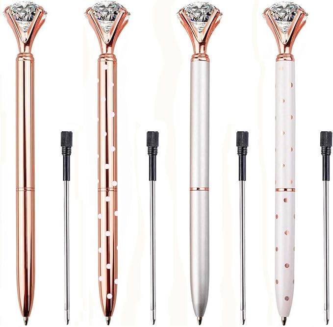 Diamond Pens Large Crystal Diamond Ballpoint Pen Bling Metal Ballpoint Pen Office and School (4pack)
