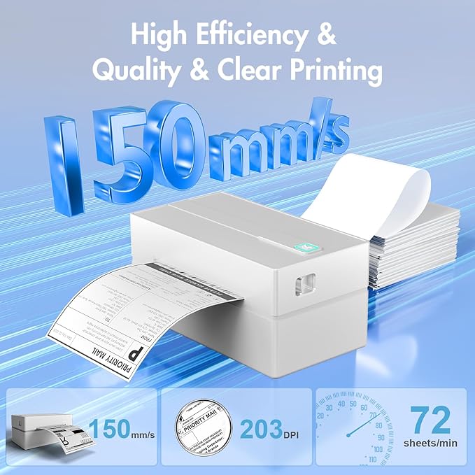 Bluetooth Thermal Shipping Label Printer: 4x6 Wireless Label Maker with Tape for Small Business - Compatible with iPhone, Android, Windows & Mac, Widely Used for USPS UPS Ebay Amazon Shopify, White