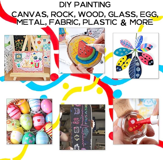 TRANSON 24 Colors Fine and Brush Dual-tip Acrylic Paint Marker Pen Set for Canvas Rock Wood Leather Ceramic DIY Painting