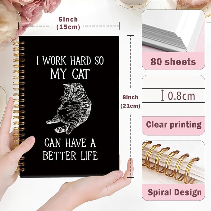 Lacama Funny Notebooks for Work, Cat Notebook, Gifts for Cat Lovers,160 Pages, Office Humor Gifts, Black School Office Supplies, 5.5"x8.3"I Work Hard So My Cat Can Have A Better Life Journal Notebook