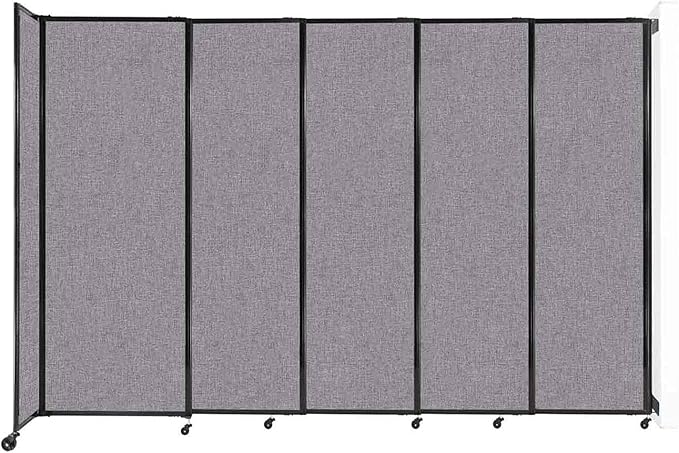 Wall-Mounted Sliding StraightWall Room Divider | Adjustable Widths | Locking Wheels | Room Separator | Up to 11'3" Wide x 7'6" Tall Cloud Gray Fabric Panels