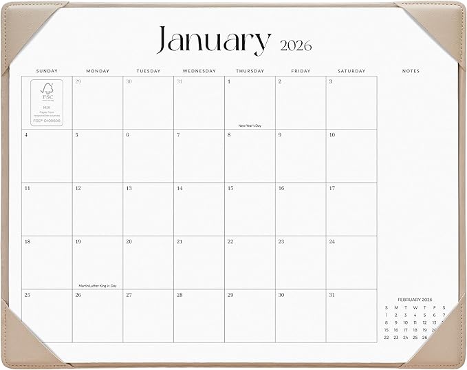 Simplified Desk Calendar 2026-2027 with Desktop Mat, Cabbrix Medium Desk Pad Calendar 15" x 12" Runs From January 2026 to June 2027, Desk Blotter Calendar for Home School and Office (Apricot)