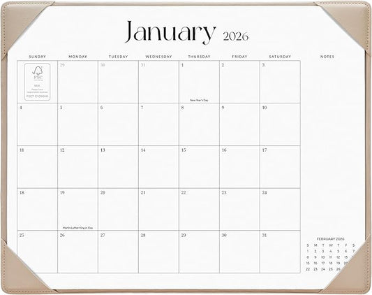 Simplified Desk Calendar 2026-2027 with Desktop Mat, Cabbrix Medium Desk Pad Calendar 15" x 12" Runs From January 2026 to June 2027, Desk Blotter Calendar for Home School and Office (Apricot)