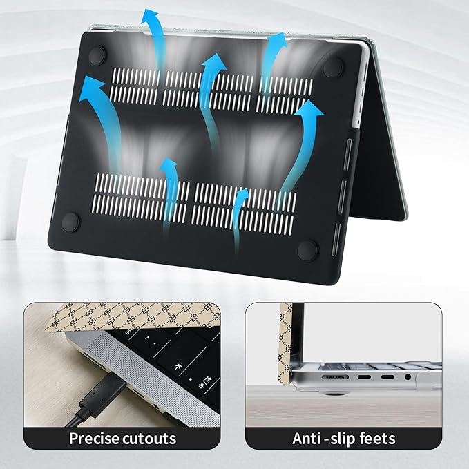 Compatible with MacBook Air 13 inch Case 2025 2024 2023 2022 M4 A3240 M3 A3113 M2 A2681, Luxury Checkered Textured Vintage Leather Plastic Hard Shell Case for MacBook Air 13.6 M4+Keyboard Cover, Beige